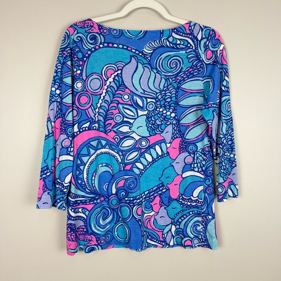 Lilly Pulitzer Alida Boatneck Sea Jewels Top Womens Medium Preppy Pink Blue - Picture 3 of 7